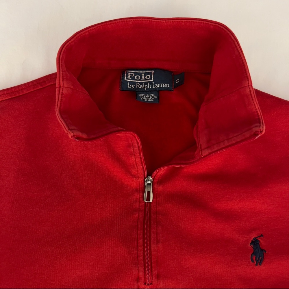 Polo Ralph Lauren Mock Neck 1/4 Zip Sweatshirt Red Men’s Small Fits Medium